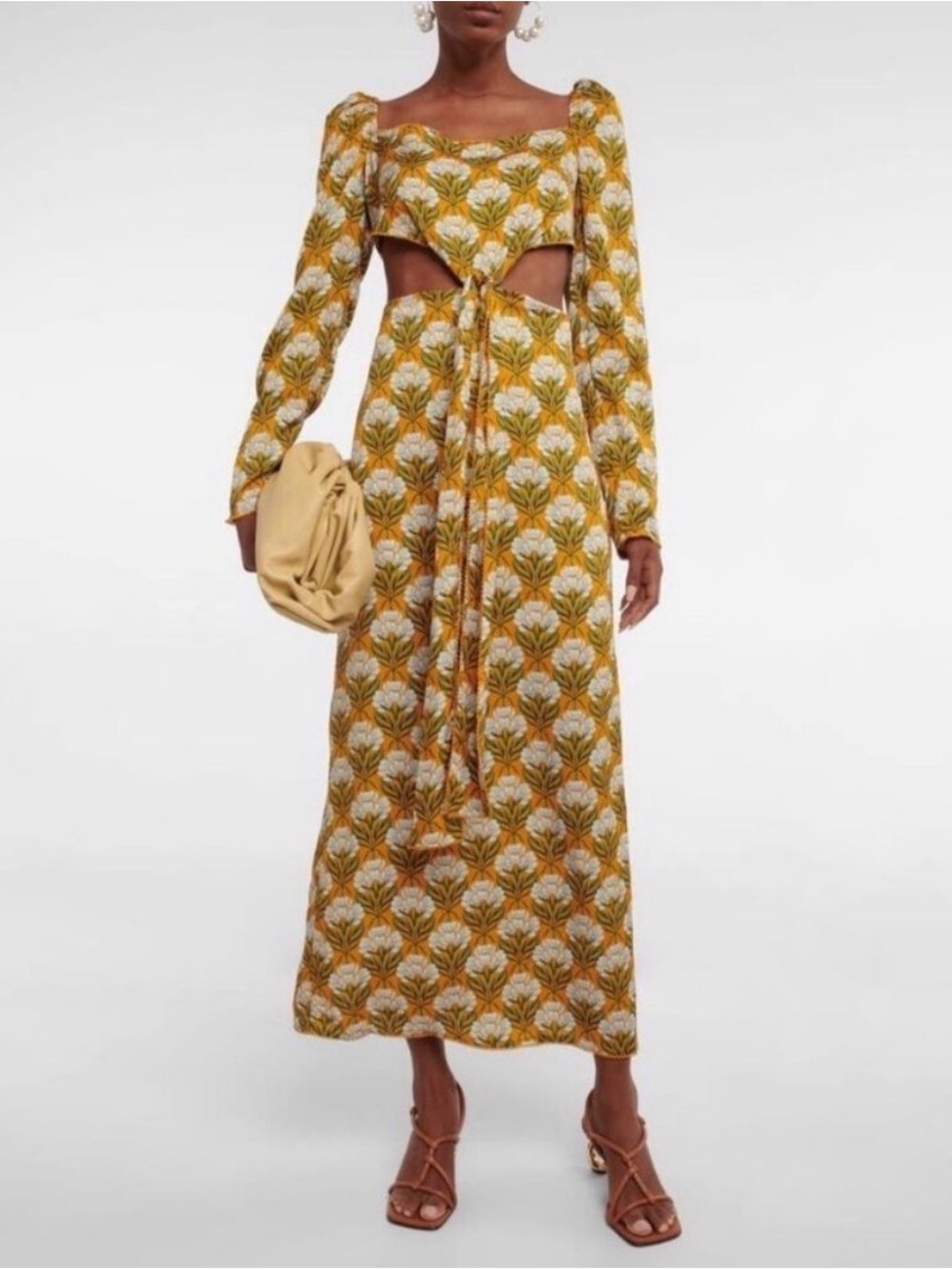 Agua by Agua Bendita Mustard Yellow Floral Cutout Maxi Dress